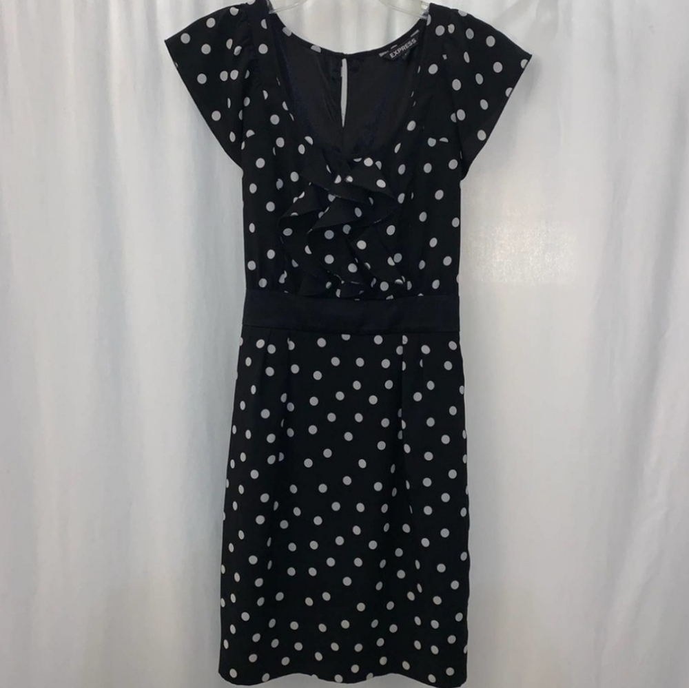EXPRESS Black and White Classy Polka Dot Ruffles Dress Size 4